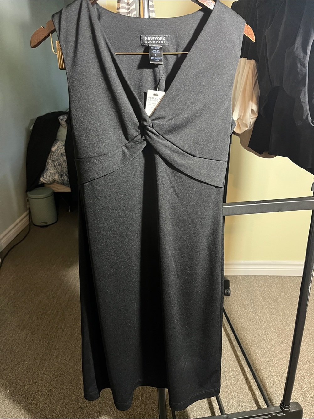 New York & Company Black Twist-Front V-Neck Dress